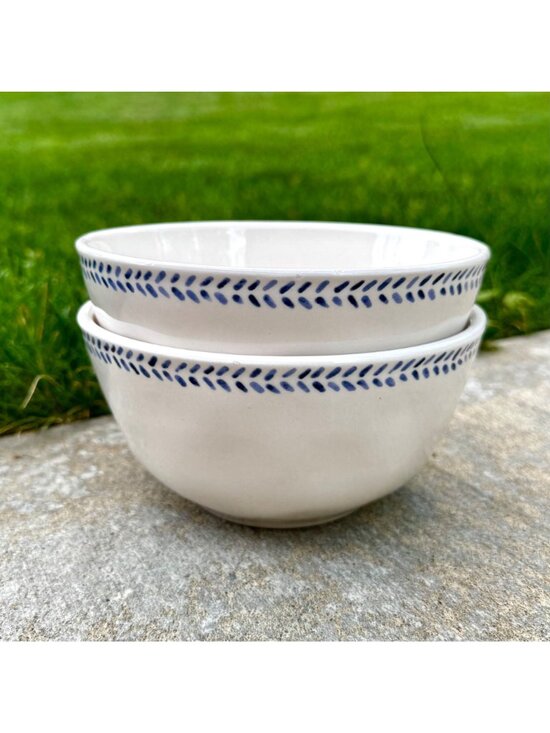 Pier 1 Other - Pier 1 Blue Trim White Dimpled Bowls Set of Two Cereal Size